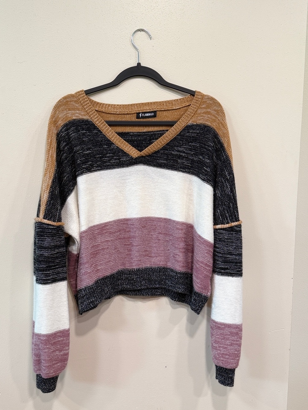 Cozy Colorblock Women’s V-Neck Sweater Y2K
